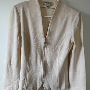 St. John Cream Knit Zip-Front Jacket – Tailored Blazer – Luxe Minimalist